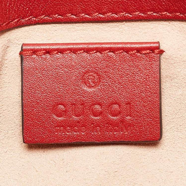 Pre Owned Gucci Red Matelassé Leather Super Mini GG Marmont Bag