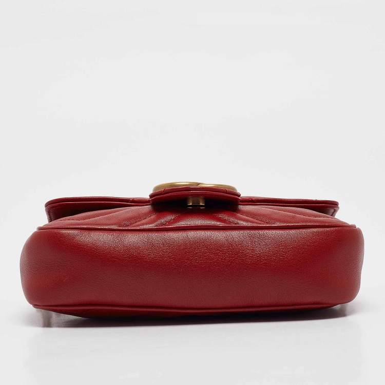 Pre Owned Gucci Red Matelassé Leather Super Mini GG Marmont Bag