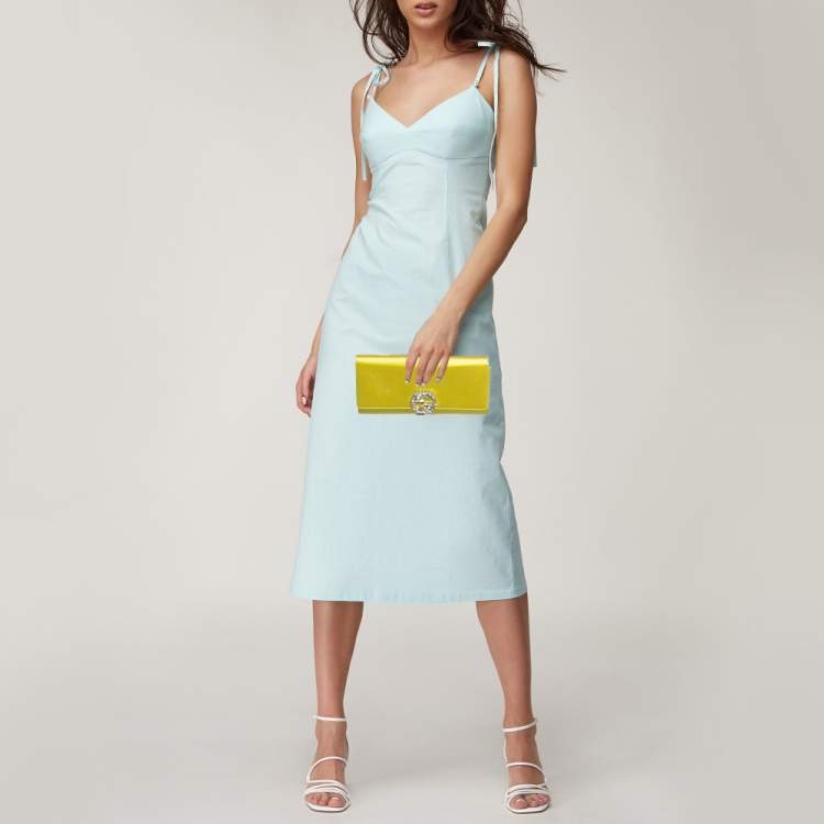 مملوكة مسبقًا Gucci Yellow Satin GG Crystals Broadway Clutch