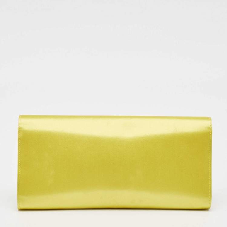 مملوكة مسبقًا Gucci Yellow Satin GG Crystals Broadway Clutch