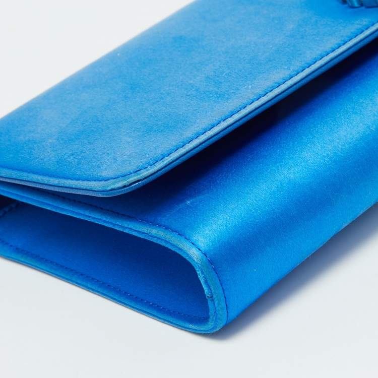 Pre Owned Gucci Blue Satin Crystal Embellished Interlocking G Broadway Clutch