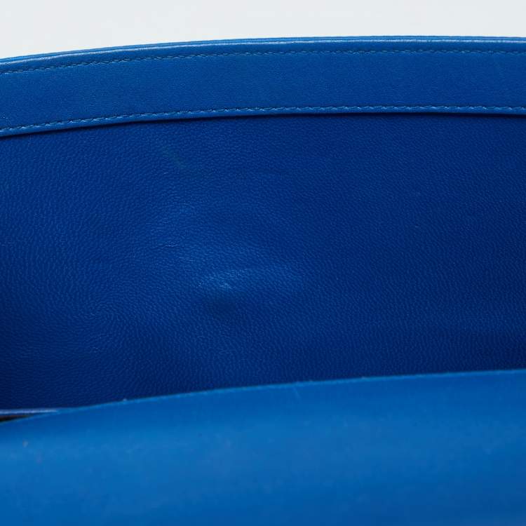 Pre Owned Gucci Blue Satin Crystal Embellished Interlocking G Broadway Clutch