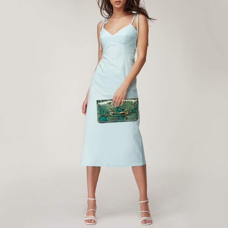 مملوكة مسبقًا Gucci Multicolor Python Bright Horsebit Clutch