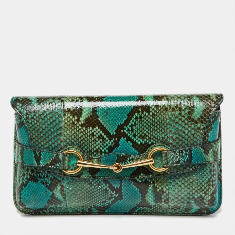 مملوكة مسبقًا Gucci Multicolor Python Bright Horsebit Clutch