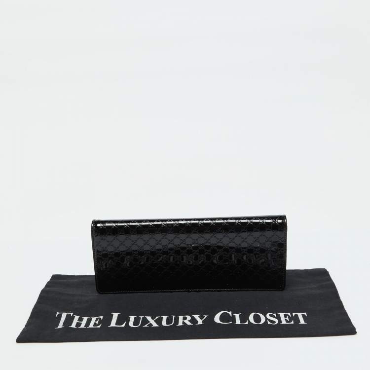 Pre Owned Gucci Black Microguccissima Patent Leather Broadway Evening Clutch