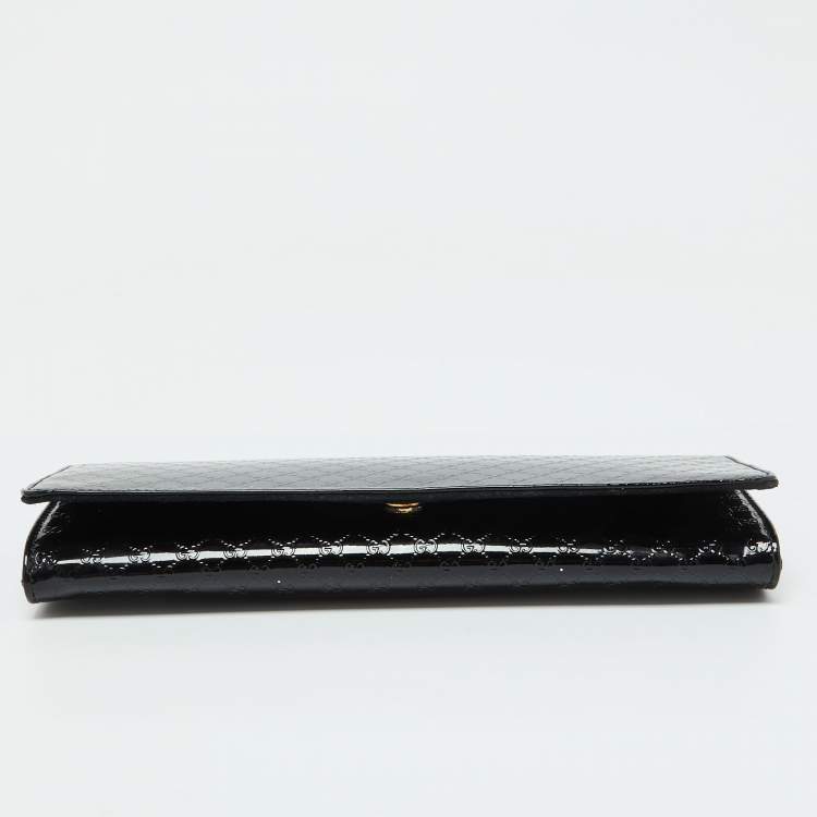 Pre Owned Gucci Black Microguccissima Patent Leather Broadway Evening Clutch