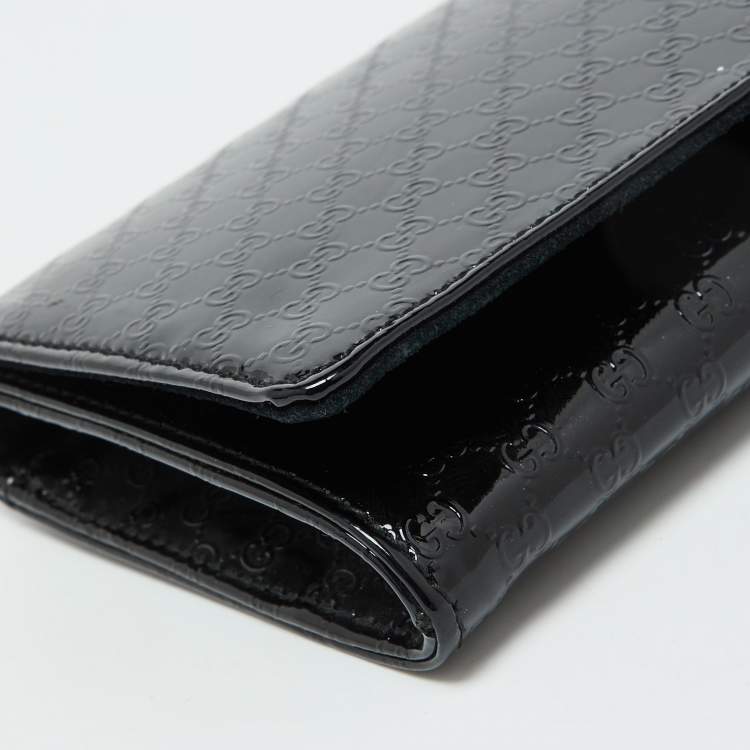 Pre Owned Gucci Black Microguccissima Patent Leather Broadway Evening Clutch