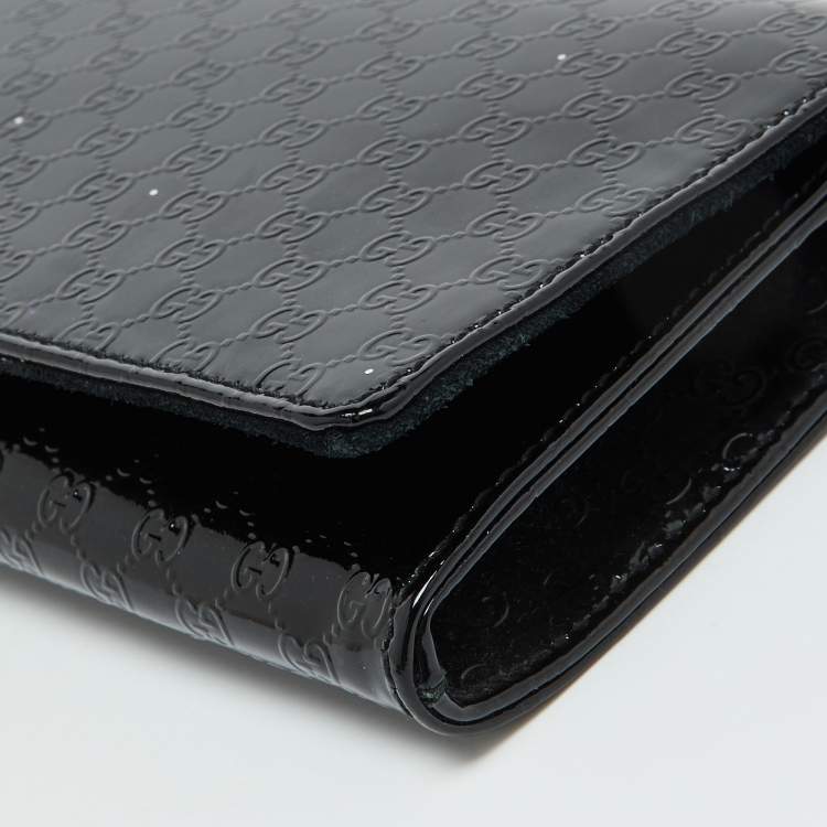 Pre Owned Gucci Black Microguccissima Patent Leather Broadway Evening Clutch
