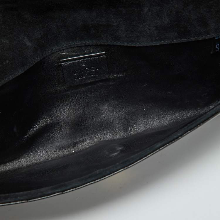 Pre Owned Gucci Black Microguccissima Patent Leather Broadway Evening Clutch