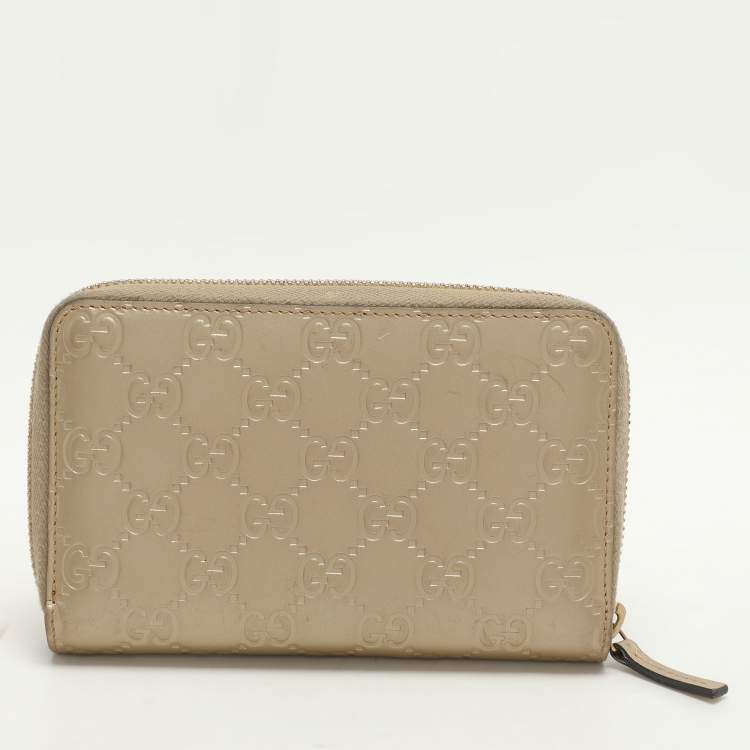 Pre Owned Gucci Gold Guccissima Leather Zip Around Wallet