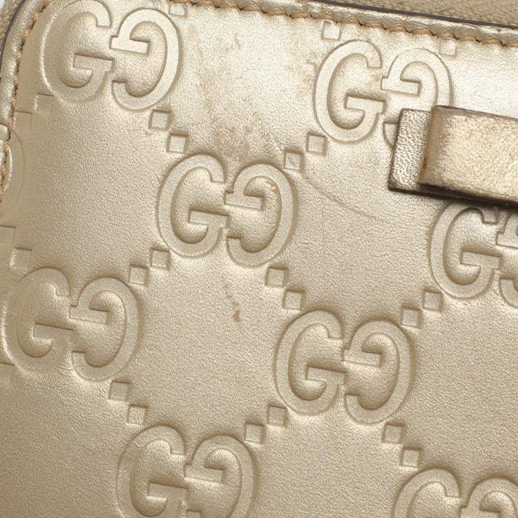 Pre Owned Gucci Gold Guccissima Leather Zip Around Wallet