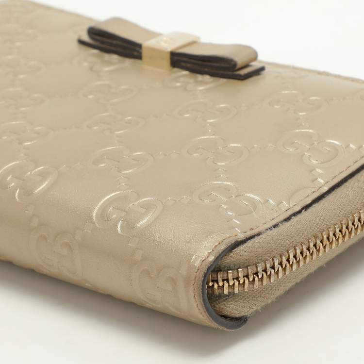 Pre Owned Gucci Gold Guccissima Leather Zip Around Wallet