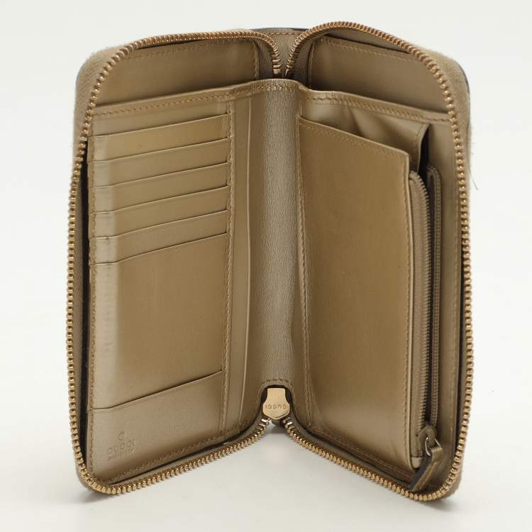 Pre Owned Gucci Gold Guccissima Leather Zip Around Wallet
