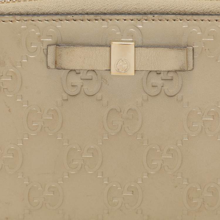 Pre Owned Gucci Gold Guccissima Leather Zip Around Wallet