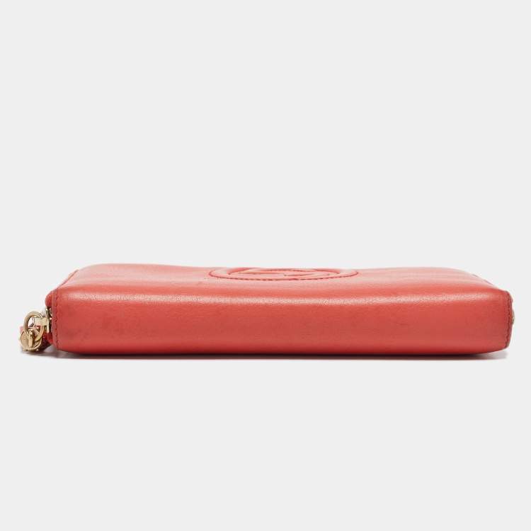 Pre Owned Gucci Orange Leather Soho Zip Continental Wallet