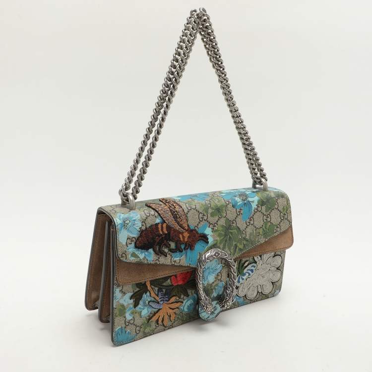 Pre Owned Gucci Beige GG Supreme Canvas Flower Applique Small Dionysus Shoulder Bag