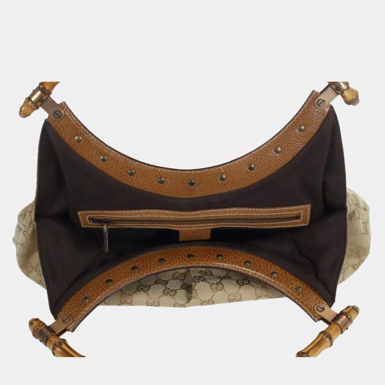 Pre Owned Gucci GG Canvas Bamboo Shoulder Bag