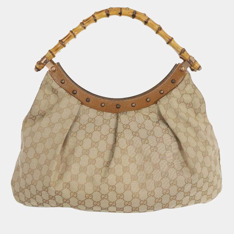 Pre Owned Gucci GG Canvas Bamboo Shoulder Bag