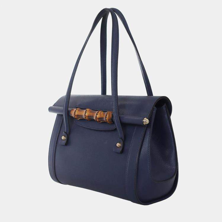 Pre Owned Gucci Bamboo Tote Flap Bag