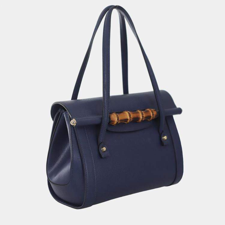 Pre Owned Gucci Bamboo Tote Flap Bag
