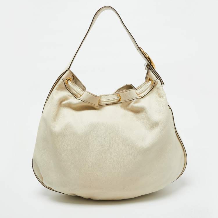 مملوكة مسبقًا Gucci Cream Leather Interlocking Icon Tassel Hobo