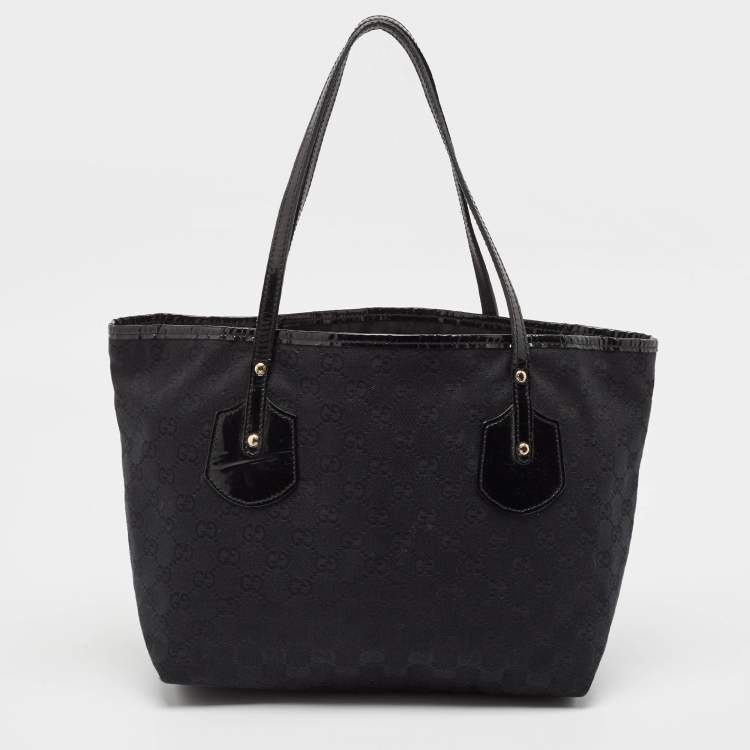 Pre Owned Gucci Black GG Canvas and Patent Leather Jolie Tote