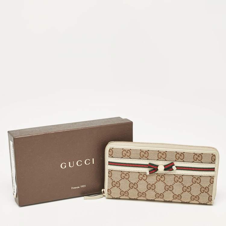 Pre Owned Gucci Off White/Beige GG Canvas Mayfair Zip Around Wallet