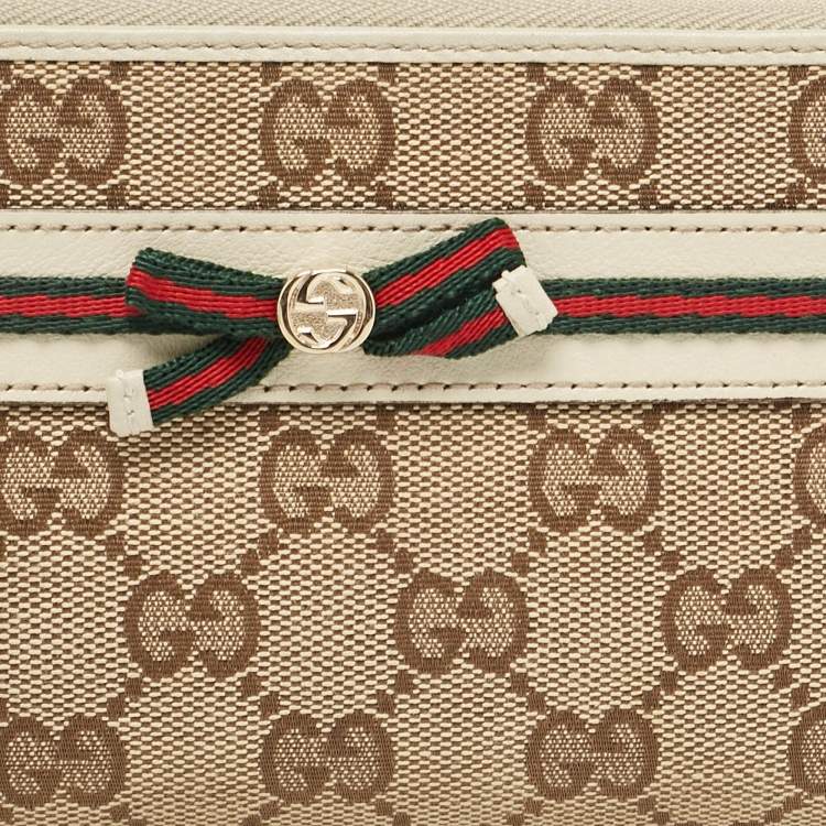 Pre Owned Gucci Off White/Beige GG Canvas Mayfair Zip Around Wallet