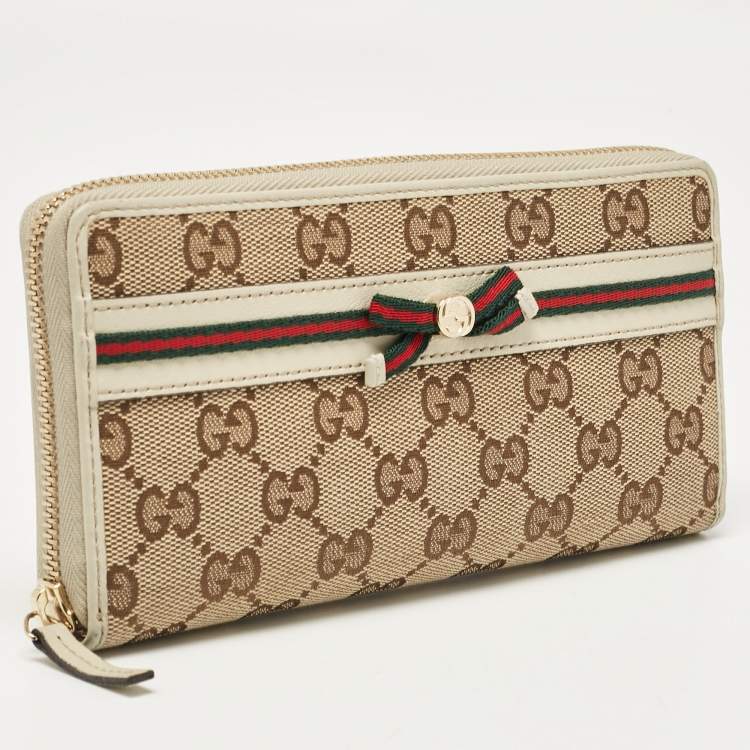 Pre Owned Gucci Off White/Beige GG Canvas Mayfair Zip Around Wallet
