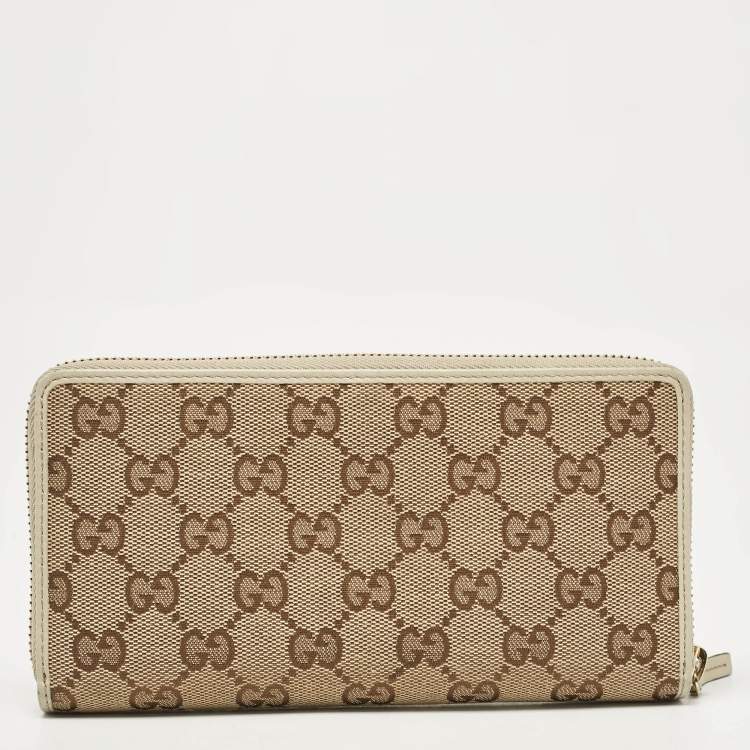 Pre Owned Gucci Off White/Beige GG Canvas Mayfair Zip Around Wallet