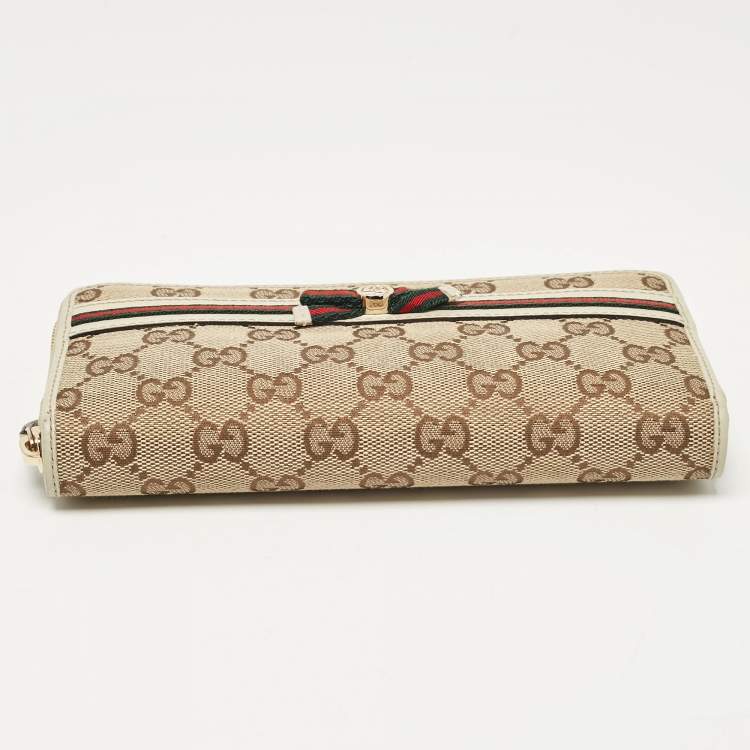 Pre Owned Gucci Off White/Beige GG Canvas Mayfair Zip Around Wallet