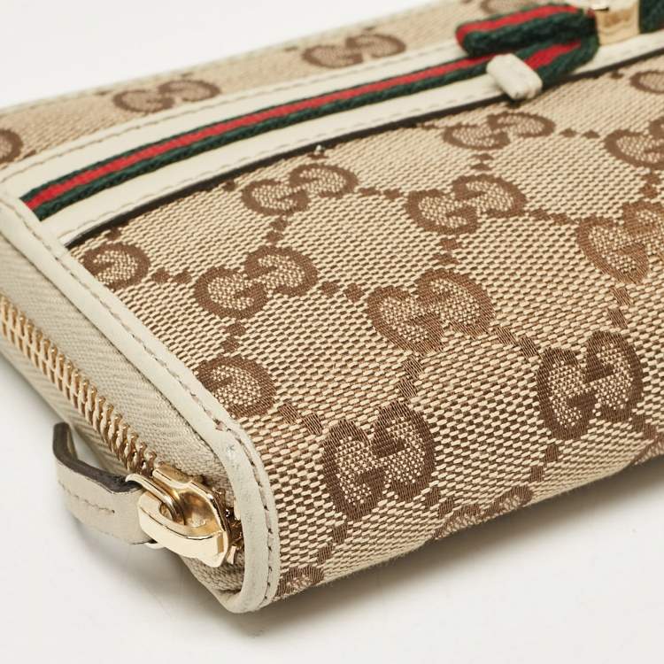 Pre Owned Gucci Off White/Beige GG Canvas Mayfair Zip Around Wallet