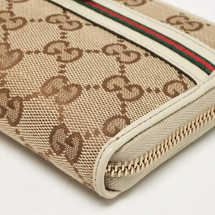 Pre Owned Gucci Off White/Beige GG Canvas Mayfair Zip Around Wallet