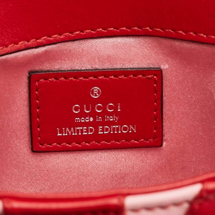 Pre Owned Gucci Red/Pink Leather Super Mini Limited Edtion GG Marmont Shoulder Bag