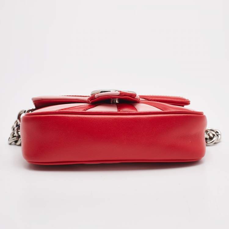 Pre Owned Gucci Red/Pink Leather Super Mini Limited Edtion GG Marmont Shoulder Bag