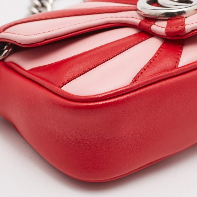 Pre Owned Gucci Red/Pink Leather Super Mini Limited Edtion GG Marmont Shoulder Bag
