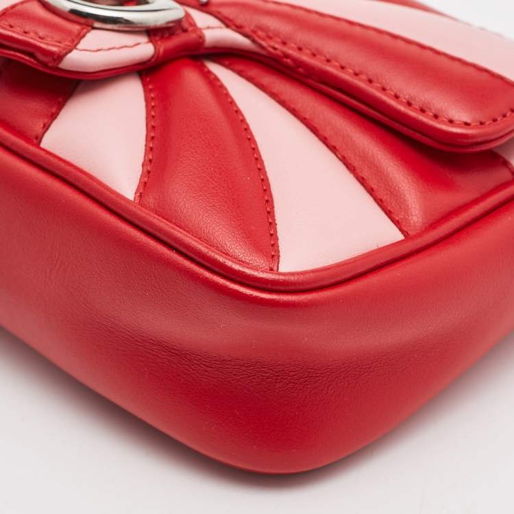 Pre Owned Gucci Red/Pink Leather Super Mini Limited Edtion GG Marmont Shoulder Bag