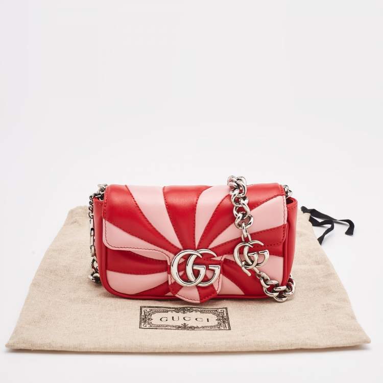 Pre Owned Gucci Red/Pink Leather Super Mini Limited Edtion GG Marmont Shoulder Bag