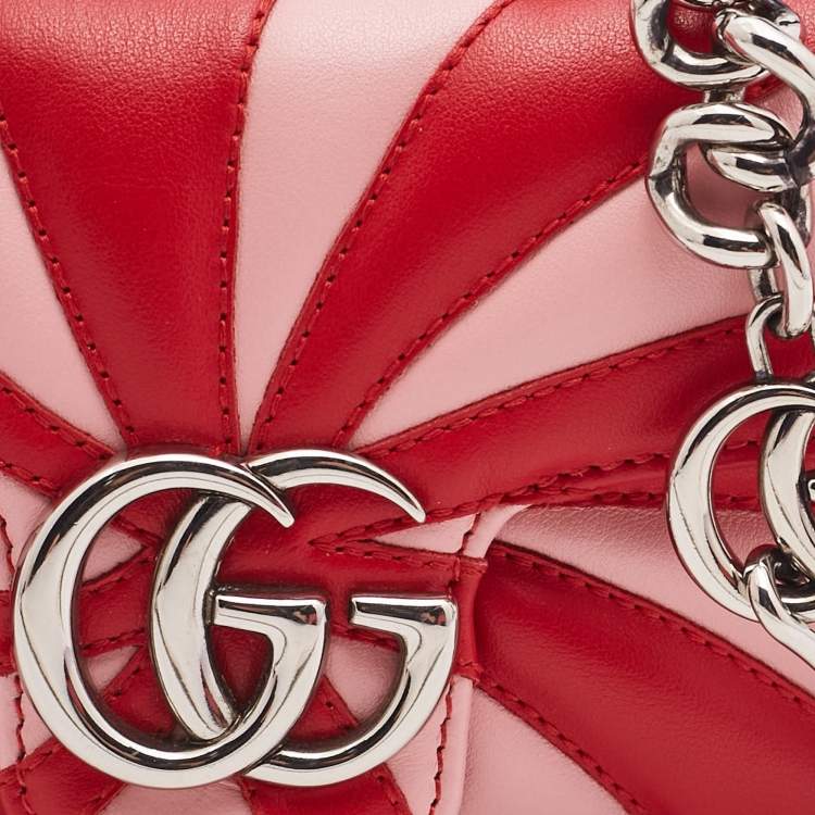 Pre Owned Gucci Red/Pink Leather Super Mini Limited Edtion GG Marmont Shoulder Bag