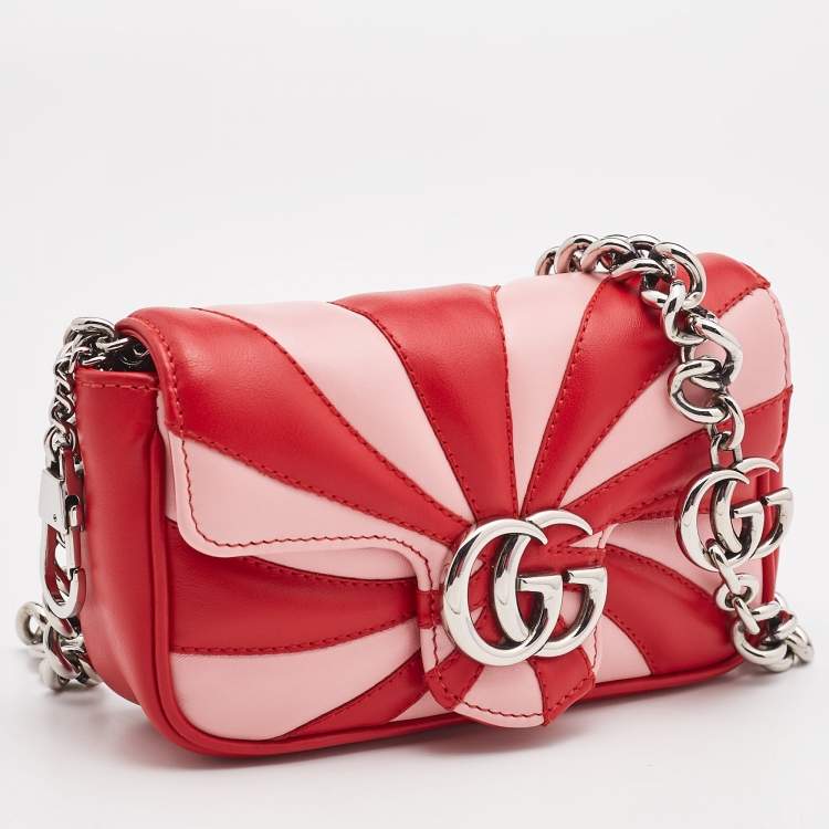 Pre Owned Gucci Red/Pink Leather Super Mini Limited Edtion GG Marmont Shoulder Bag