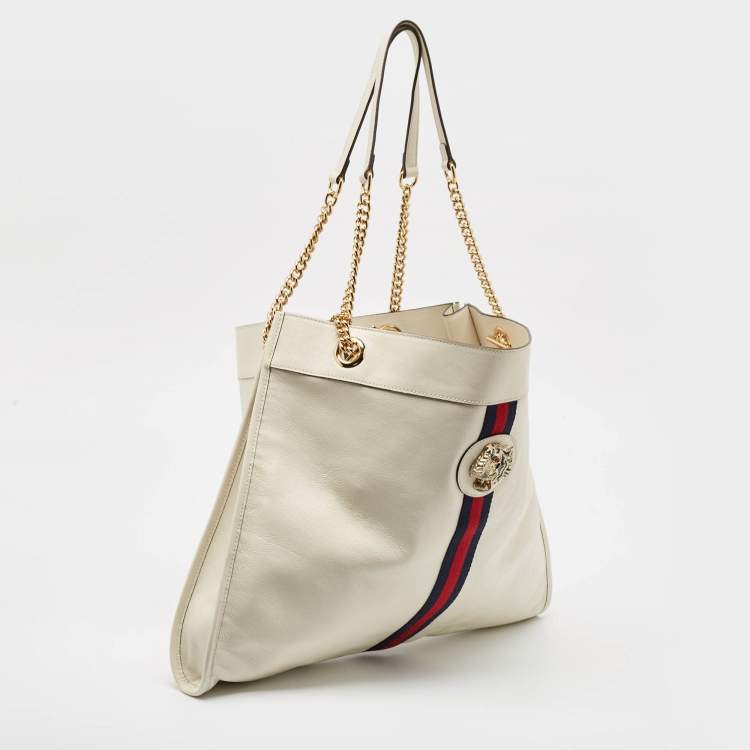 Pre Owned Gucci Off White Leather Large Rajah Tote