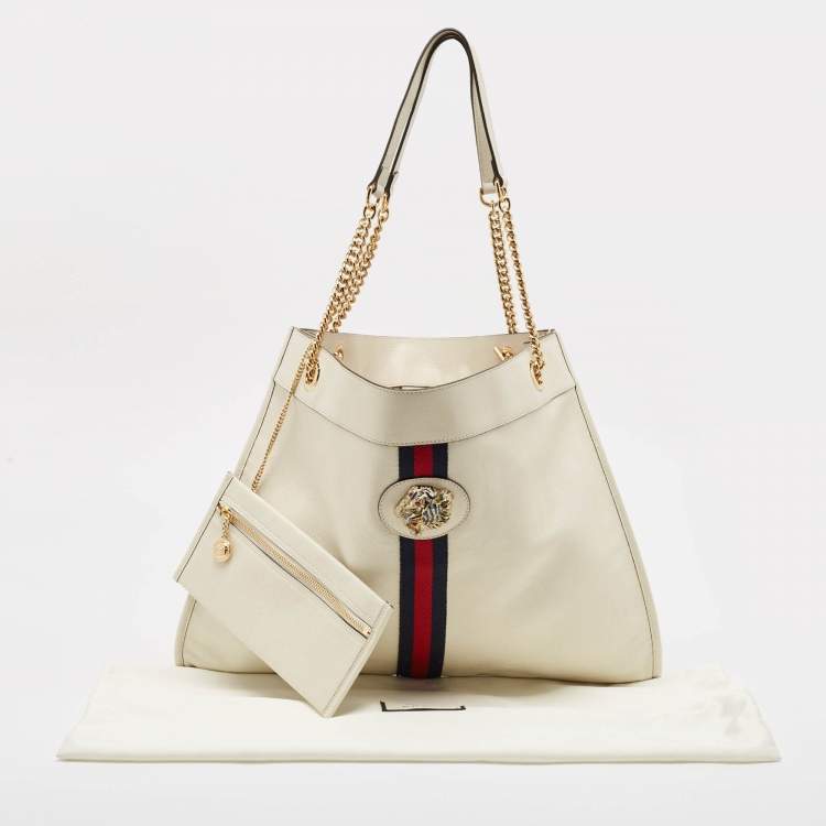 Pre Owned Gucci Off White Leather Large Rajah Tote