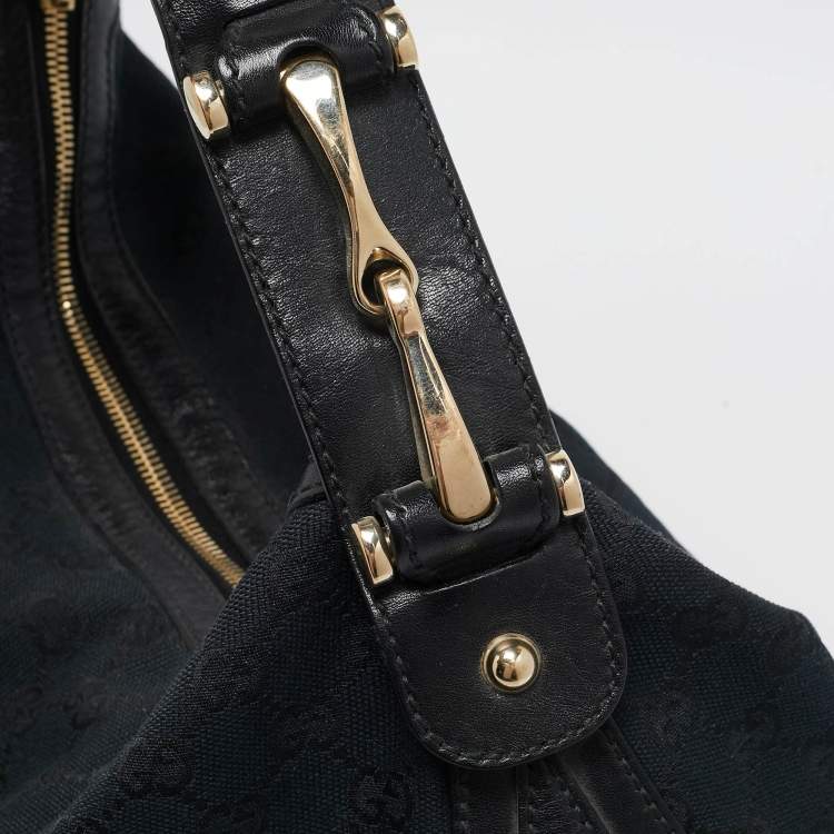 Pre Owned Gucci Black GG Canvas and Leather GG Marmont Medium Pelham Hobo