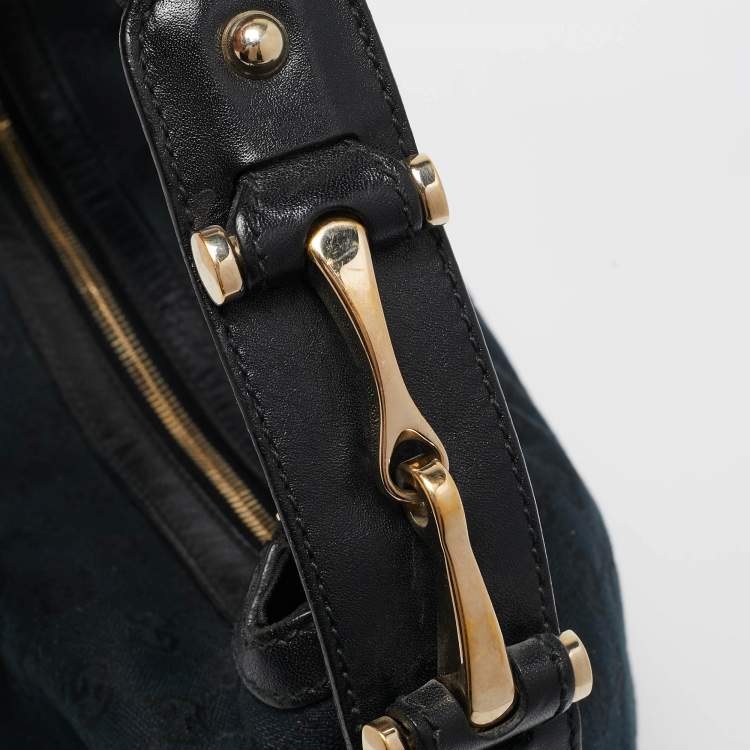 Pre Owned Gucci Black GG Canvas and Leather GG Marmont Medium Pelham Hobo