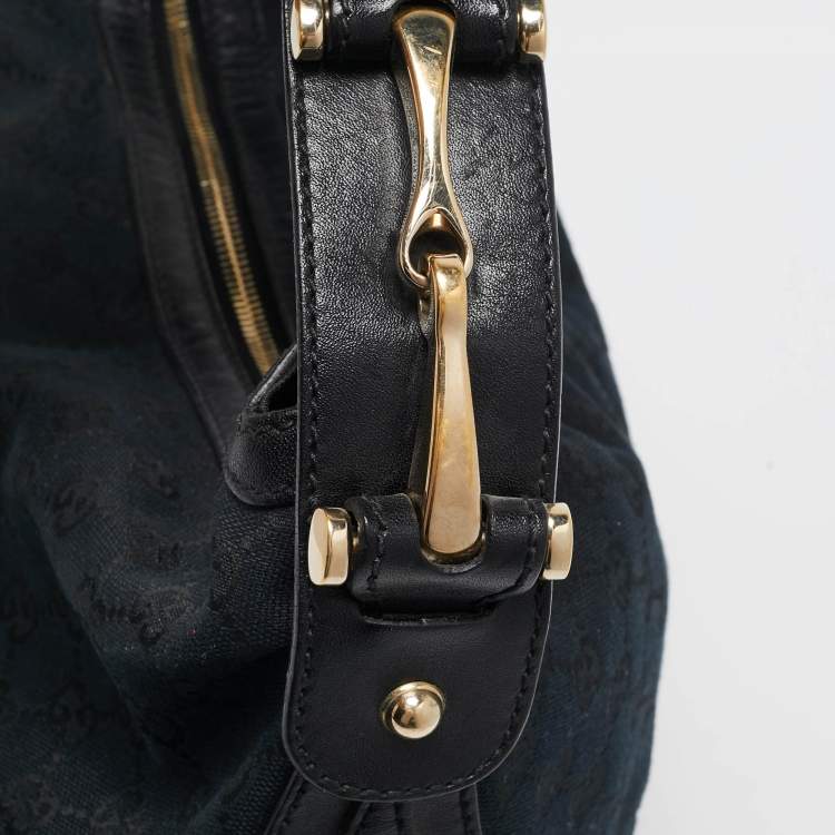 Pre Owned Gucci Black GG Canvas and Leather GG Marmont Medium Pelham Hobo