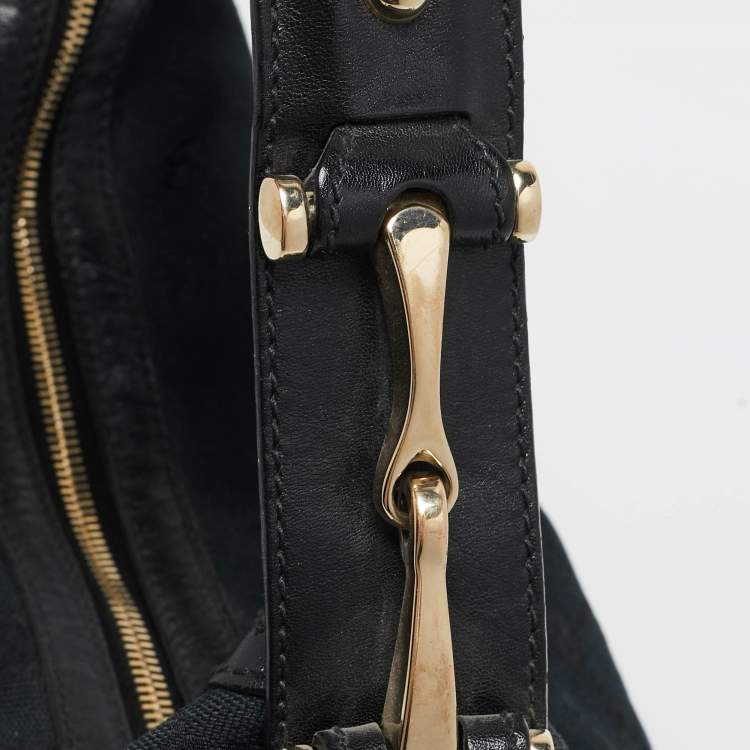 Pre Owned Gucci Black GG Canvas and Leather GG Marmont Medium Pelham Hobo