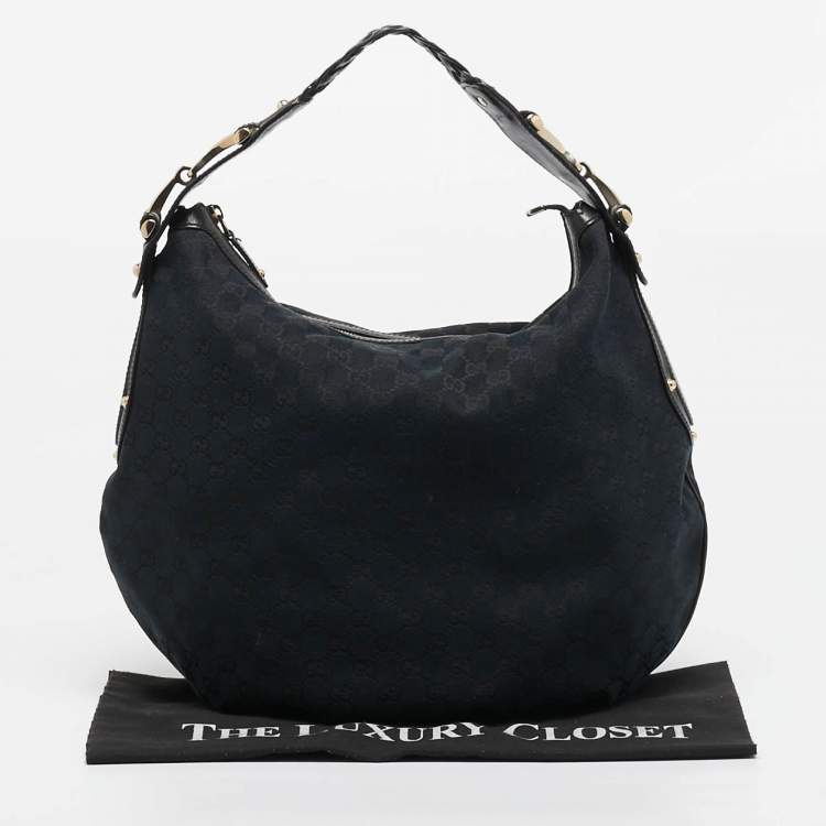 Pre Owned Gucci Black GG Canvas and Leather GG Marmont Medium Pelham Hobo