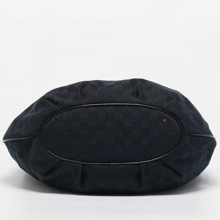 Pre Owned Gucci Black GG Canvas and Leather GG Marmont Medium Pelham Hobo