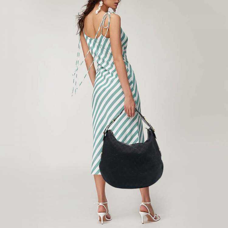 Pre Owned Gucci Black GG Canvas and Leather GG Marmont Medium Pelham Hobo