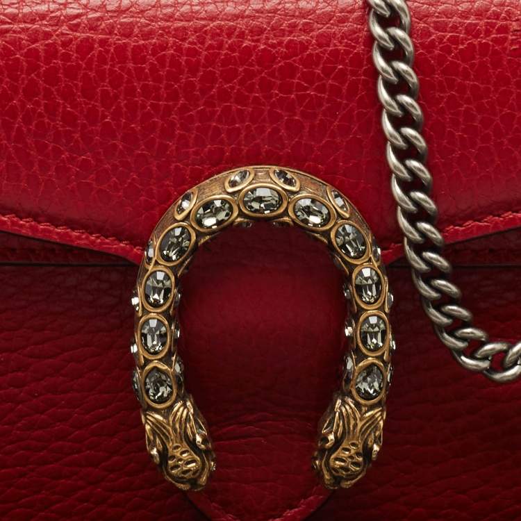 Pre Owned Gucci Red Leather Super Mini Dionysus Chain Bag